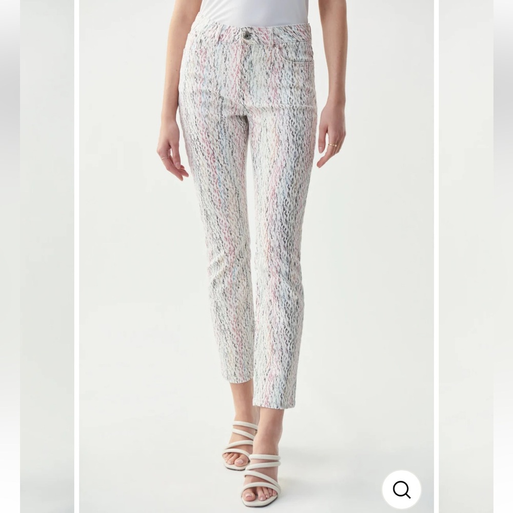 JOSEPH RIBKOFF slim white jeans with multi-color design